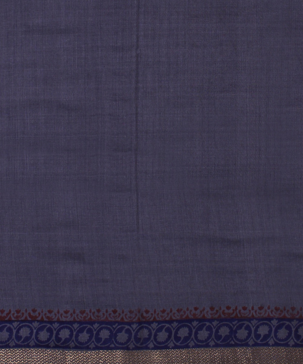 Grey blue tussar silk hand printed chattisgarh saree