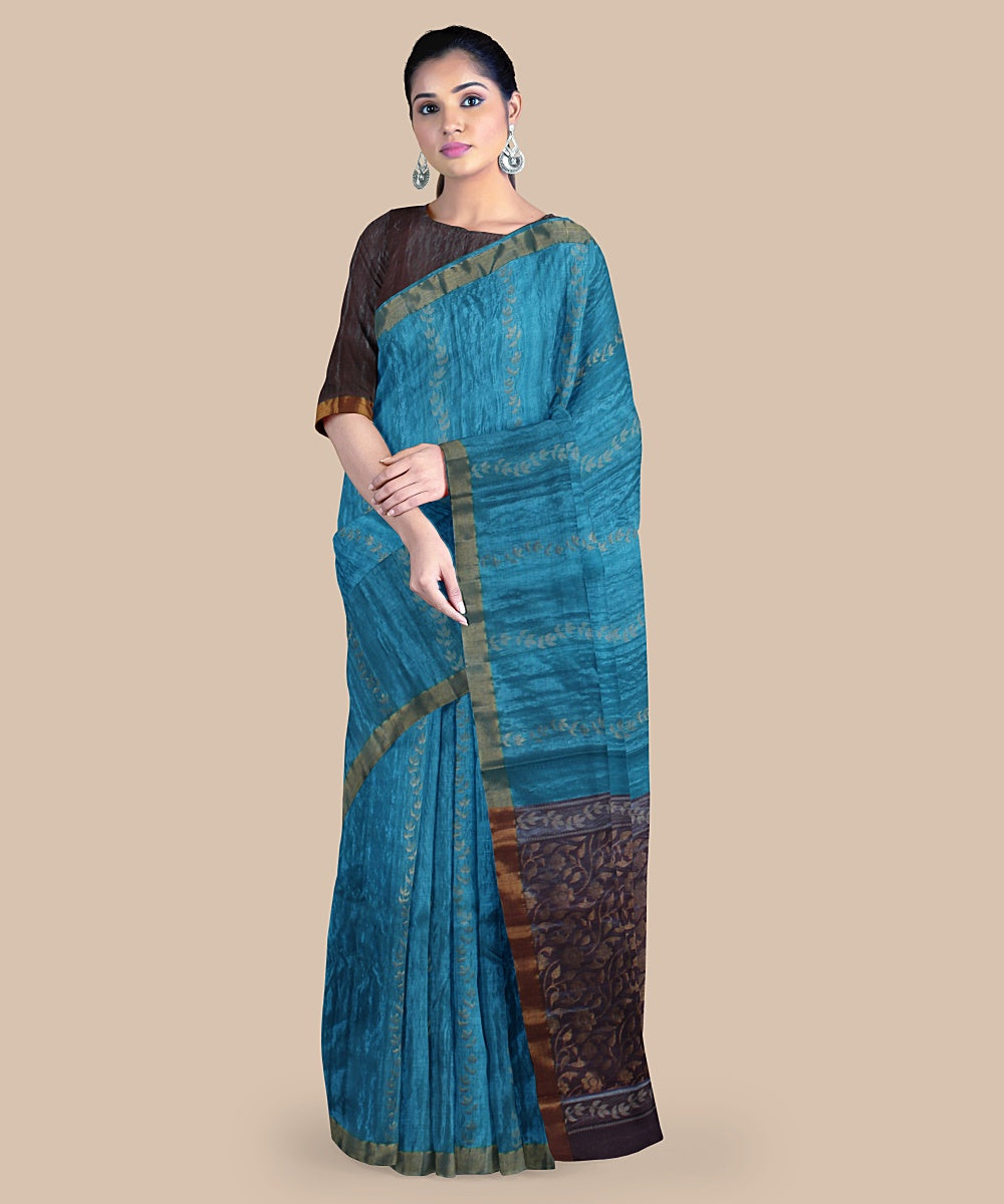 Rama green deep maroon tussar silk handwoven chattisgarh saree