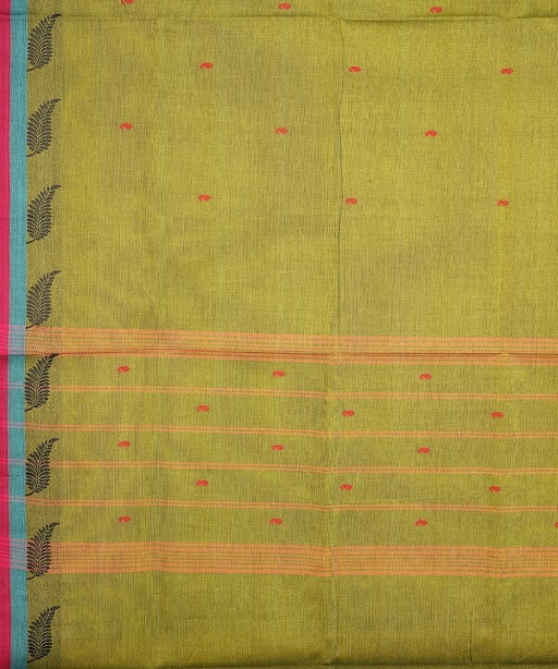 Olive green striped pallu cotton venkatagiri handloom saree