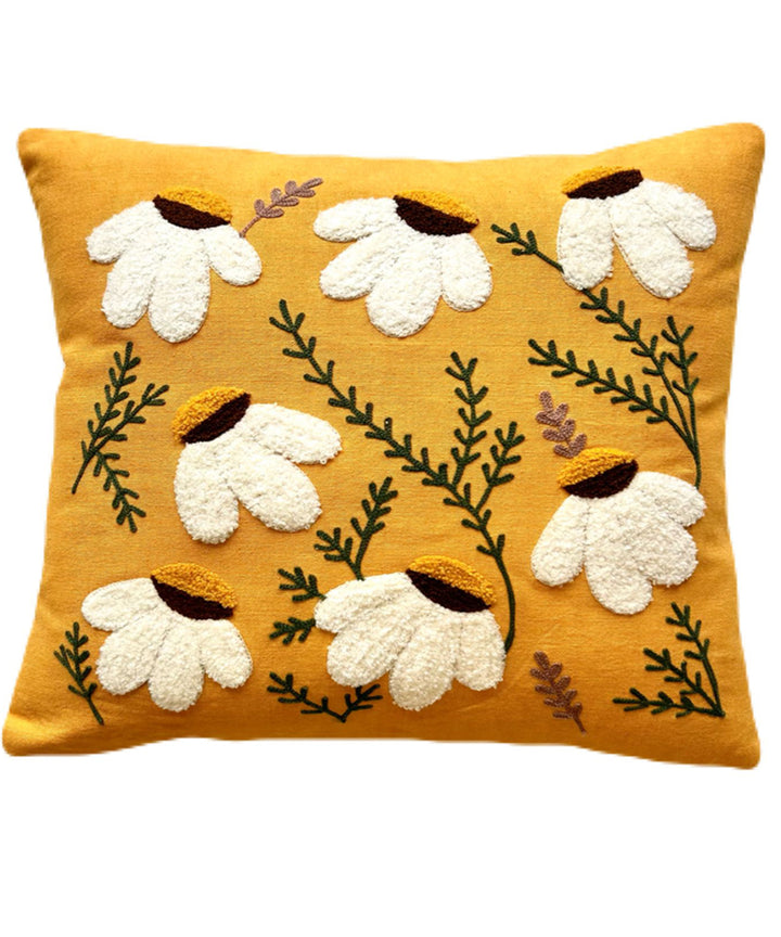 Mustard hand printed cotton cushion cover