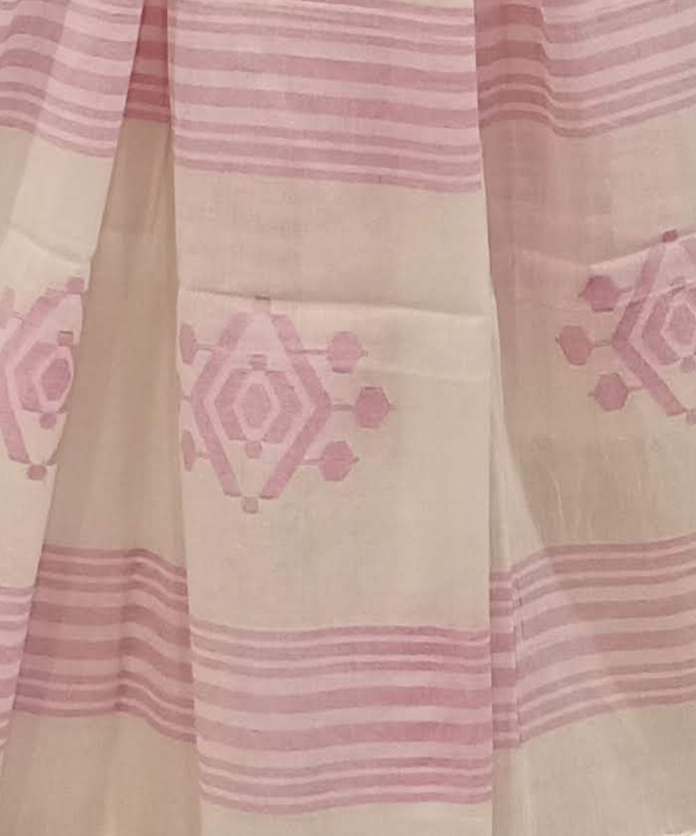 White pink handwoven cotton jamdani dupatta