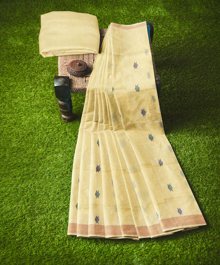 Cream flower motif cotton handwoven uppada saree