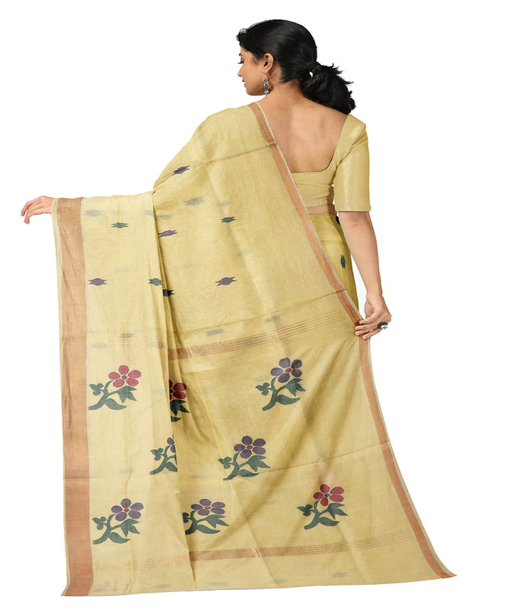 Cream flower motif cotton handwoven uppada saree