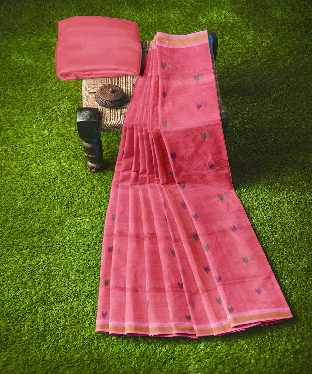 Pink flower motif cotton handwoven uppada saree