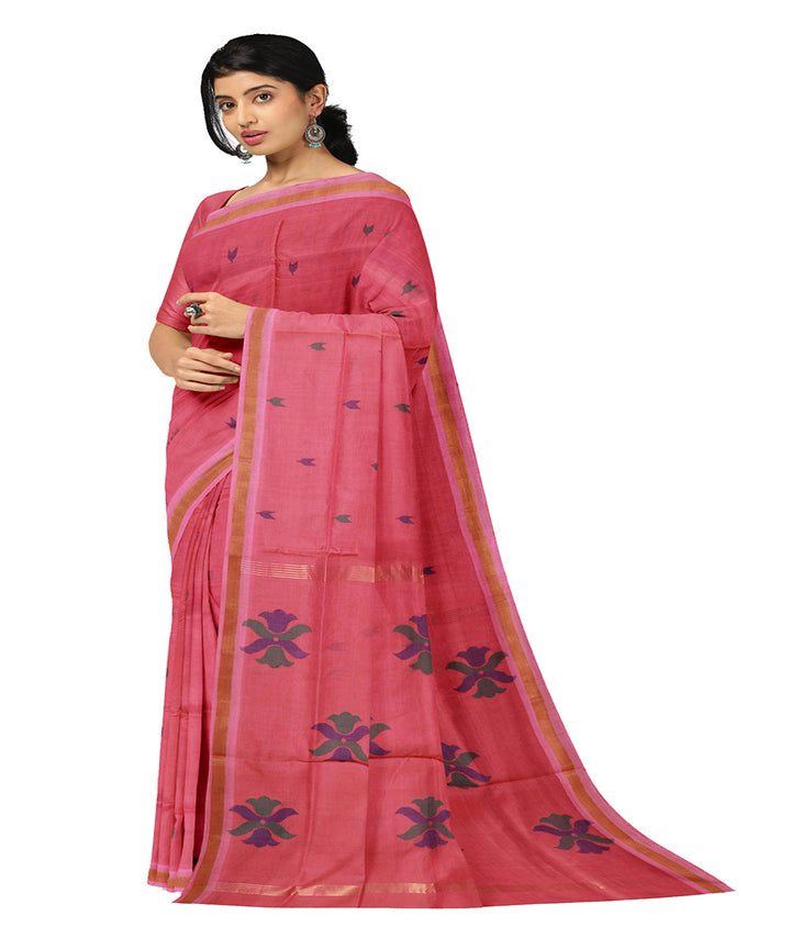 Pink flower motif cotton handwoven uppada saree