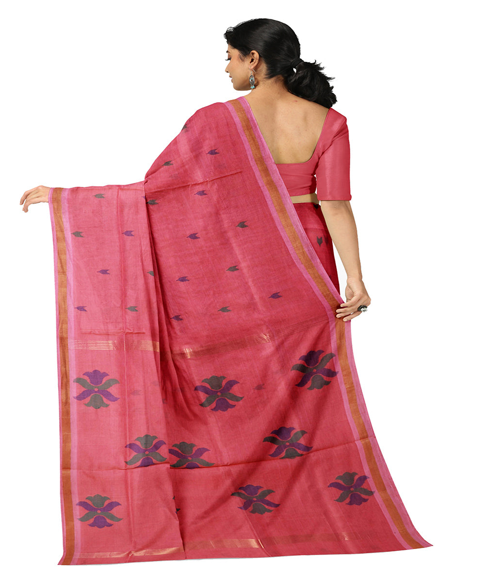 Pink flower motif cotton handwoven uppada saree