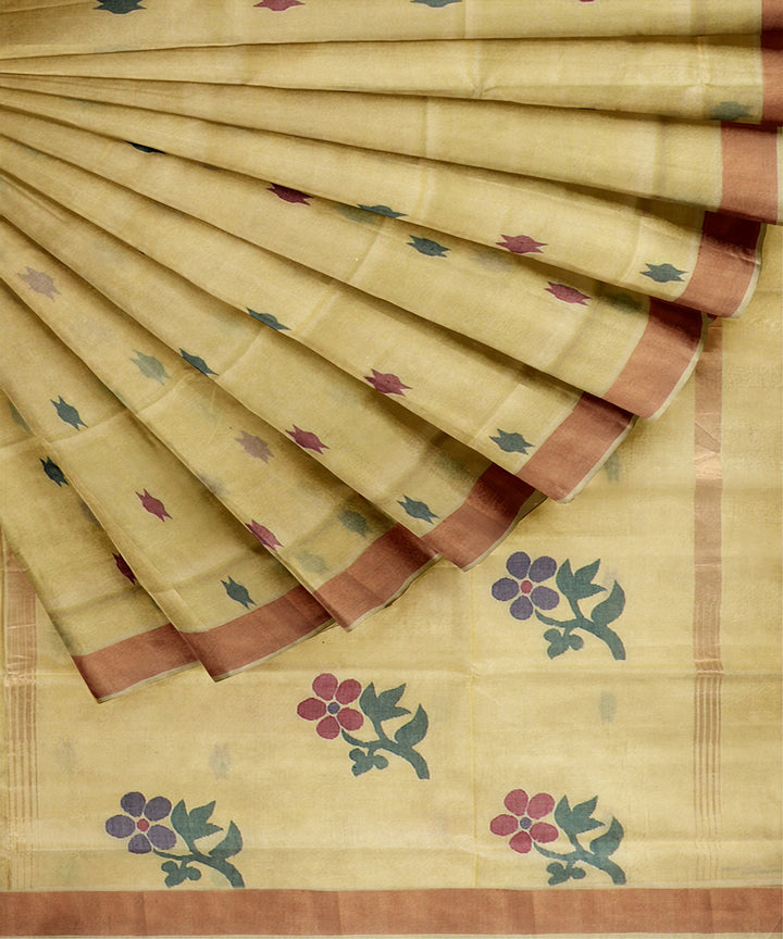 Cream buti cotton handwoven uppada saree