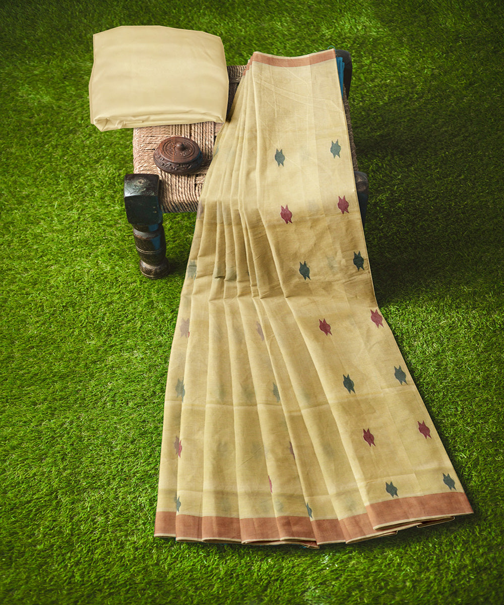 Cream buti cotton handwoven uppada saree