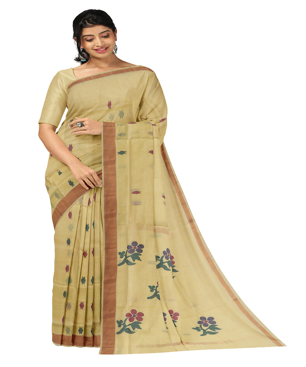 Cream buti cotton handwoven uppada saree