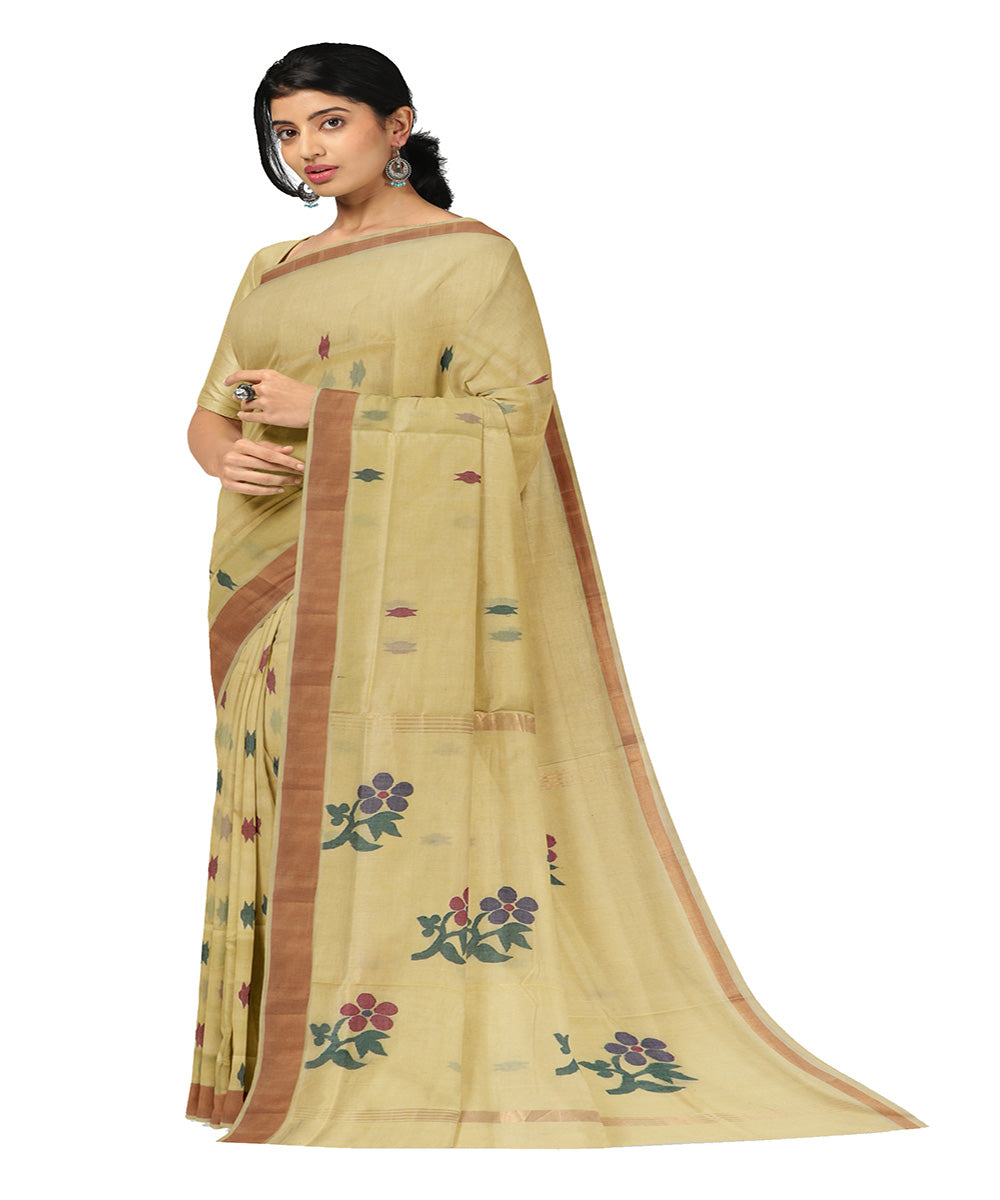 Cream buti cotton handwoven uppada saree