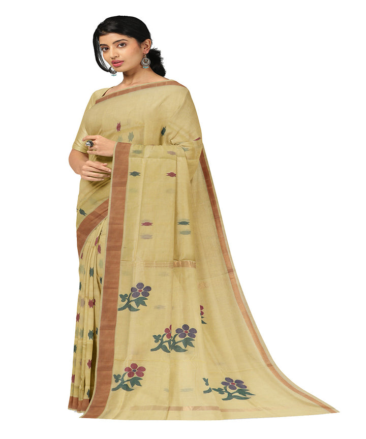 Cream buti cotton handwoven uppada saree