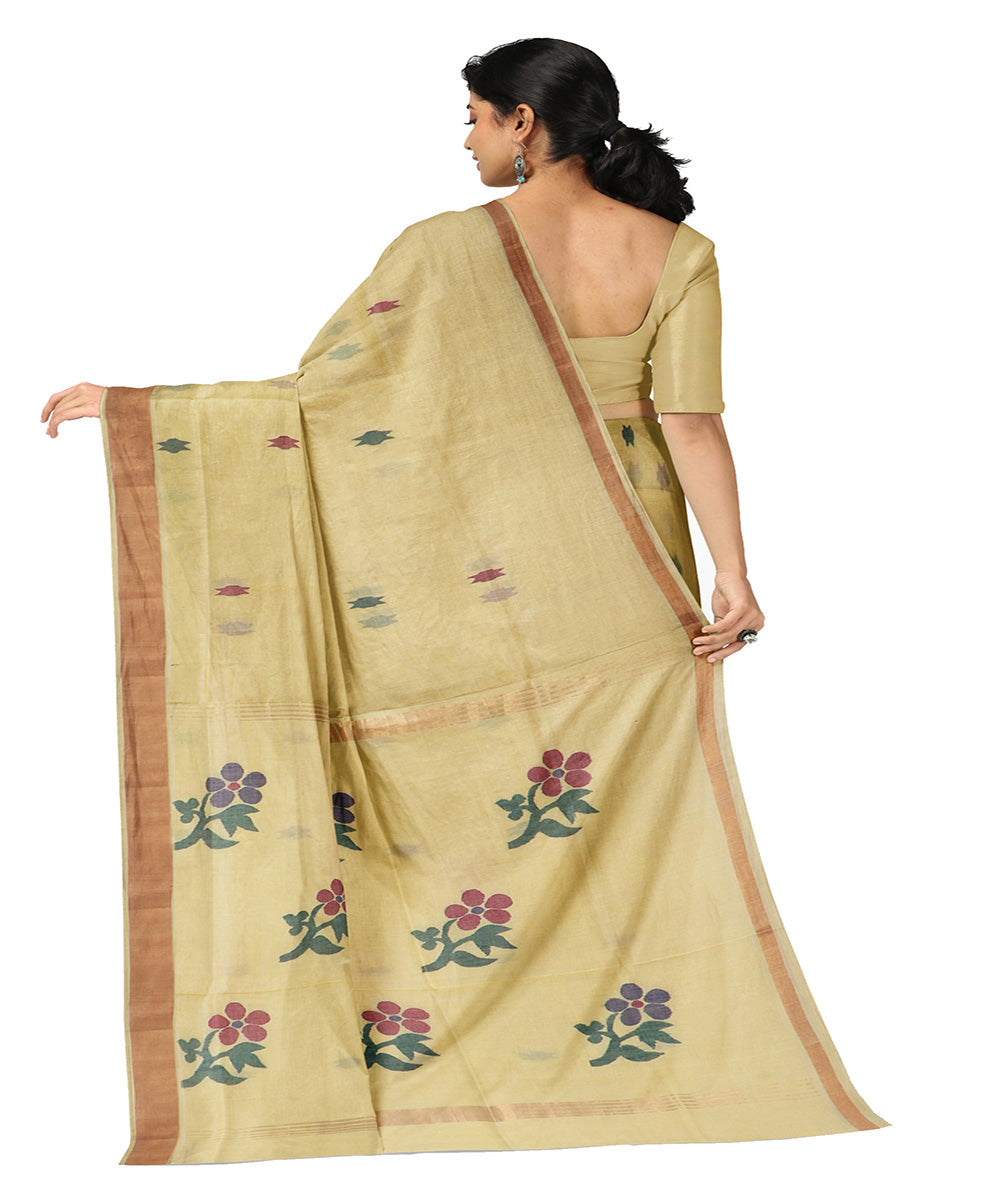 Cream buti cotton handwoven uppada saree