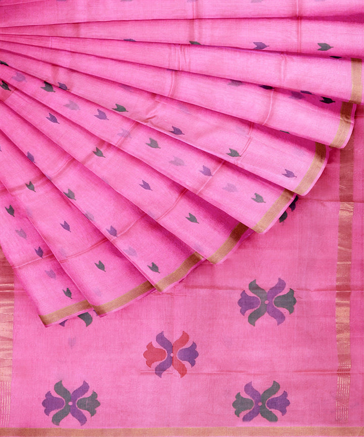 Pink buti handwoven cotton uppada saree