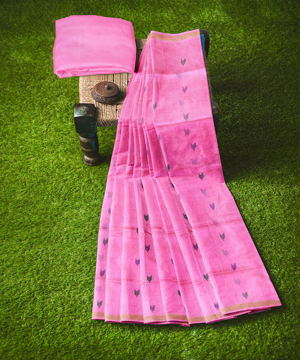 Pink buti handwoven cotton uppada saree