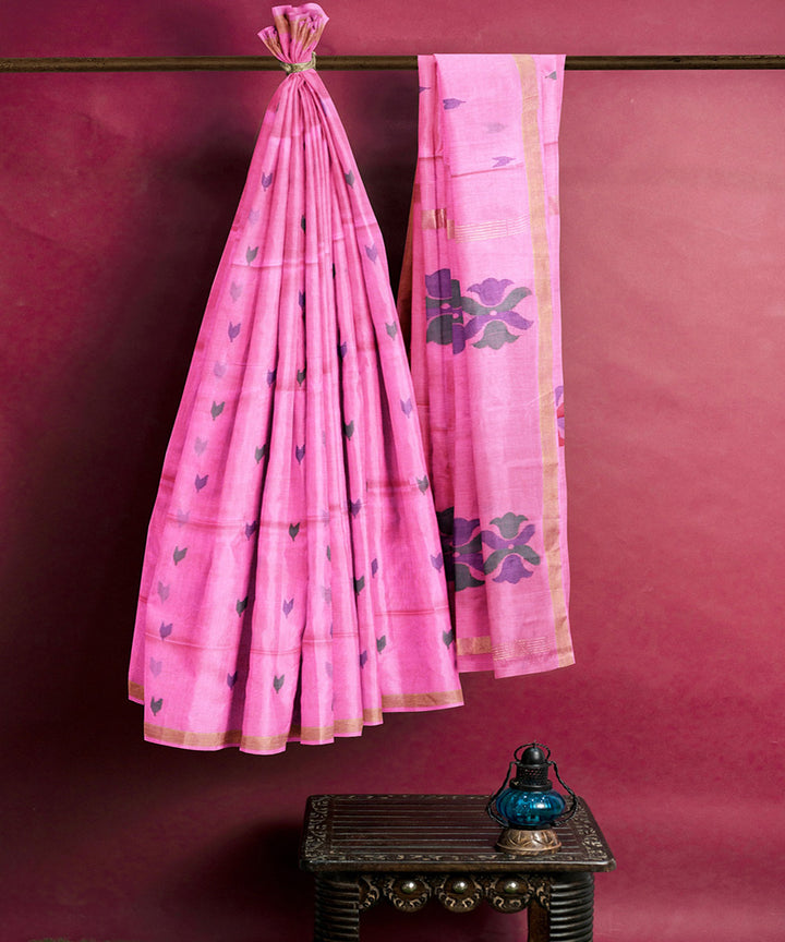 Pink buti handwoven cotton uppada saree