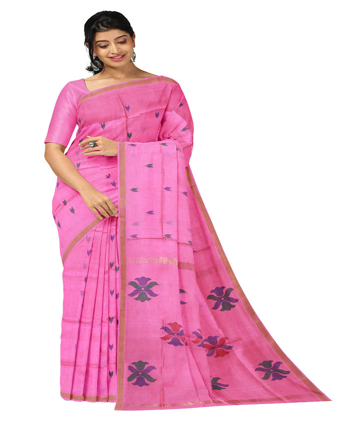 Pink buti handwoven cotton uppada saree