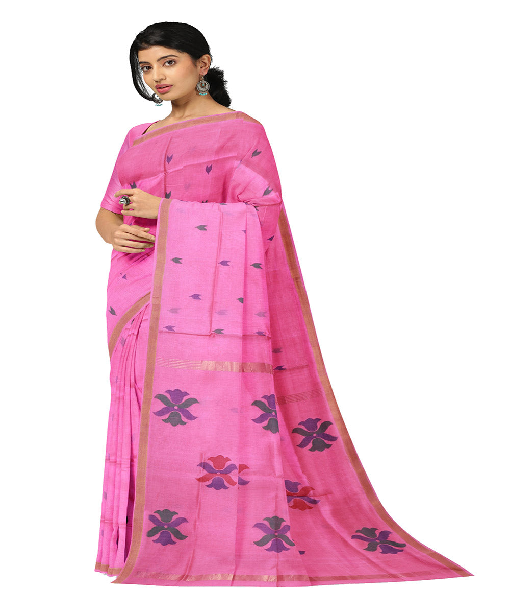 Pink buti handwoven cotton uppada saree