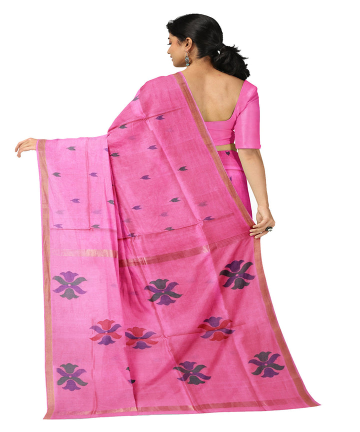 Pink buti handwoven cotton uppada saree