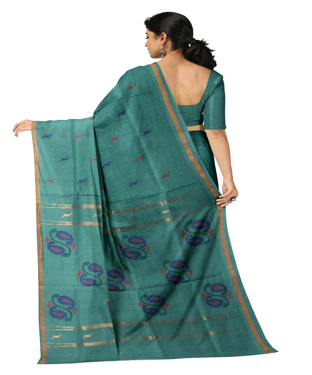 Cyan blue buti cotton handwoven uppada saree