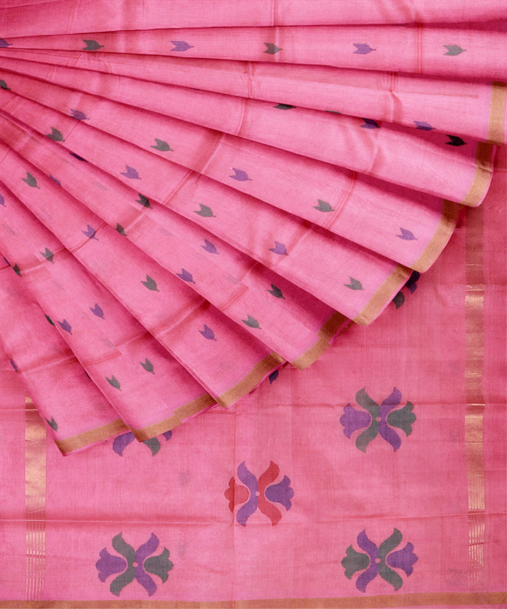 Pink buti cotton handloom uppada saree