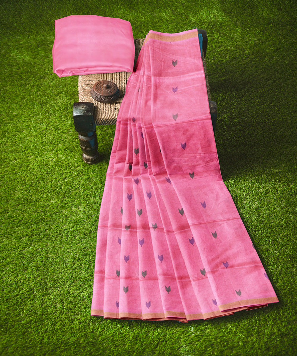 Pink buti cotton handloom uppada saree