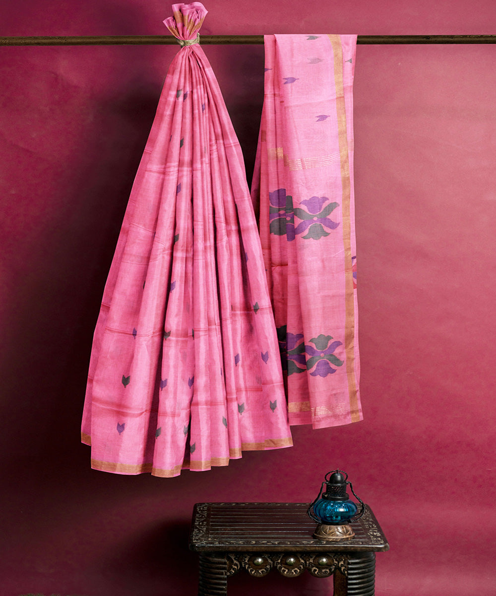 Pink buti cotton handloom uppada saree