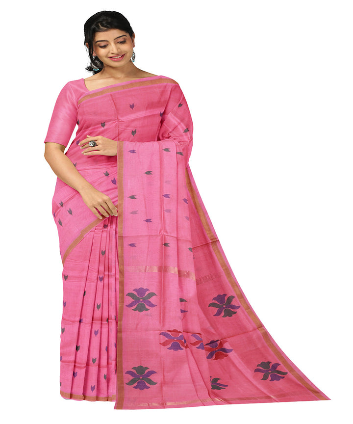 Pink buti cotton handloom uppada saree