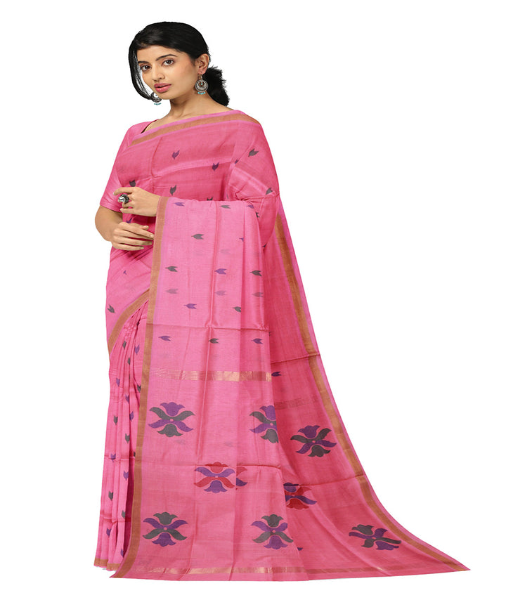 Pink buti cotton handloom uppada saree