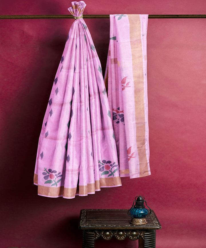 Pink buti handloom uppada cotton saree