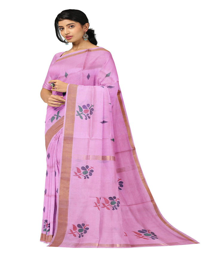 Pink buti handloom uppada cotton saree