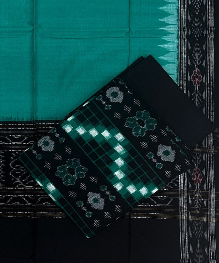 3pc Green black handloom cotton double ikat sambalpuri dress material