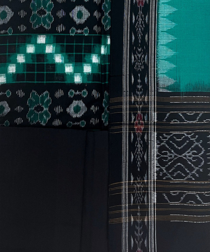 3pc Green black handloom cotton double ikat sambalpuri dress material