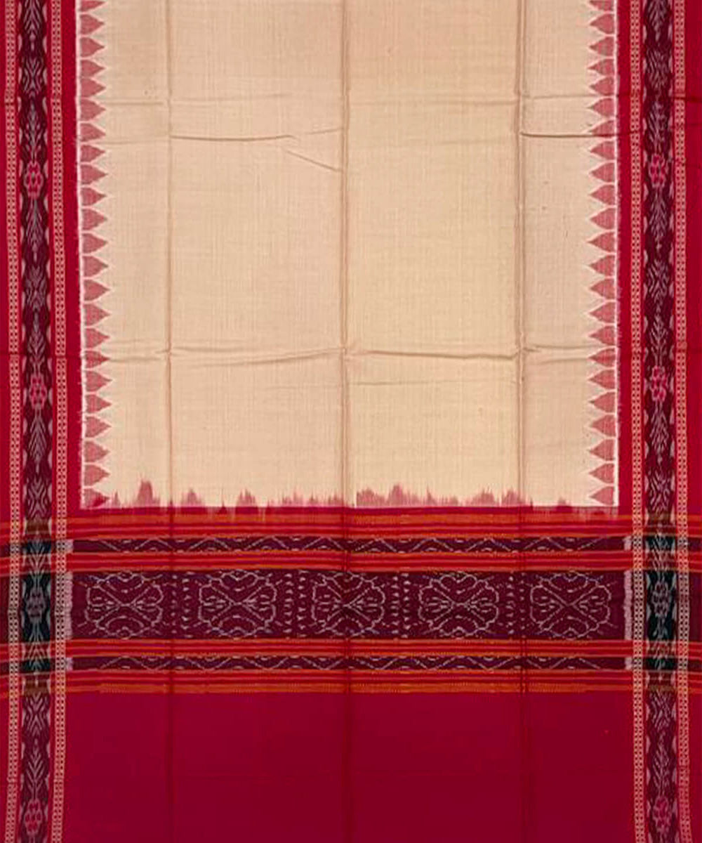 3pc Red cream handwoven cotton double ikat sambalpuri dress material