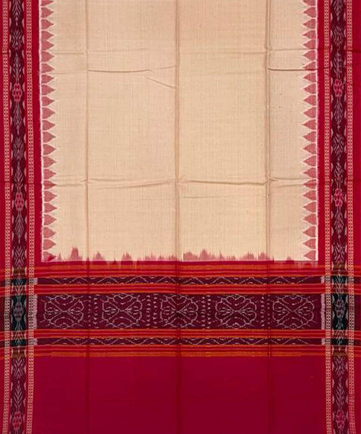 3pc Red cream handwoven cotton double ikat sambalpuri dress material