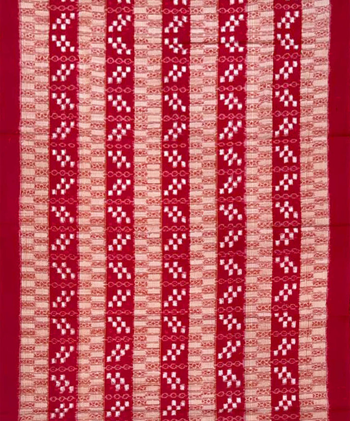 3pc Red cream handwoven cotton double ikat sambalpuri dress material