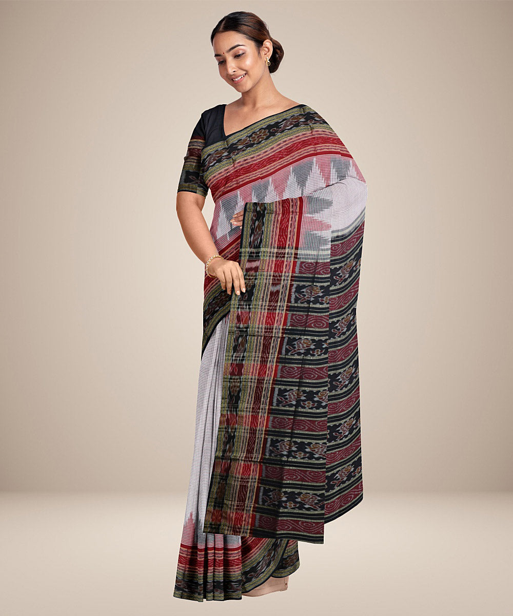 White black handwoven cotton nuapatna saree