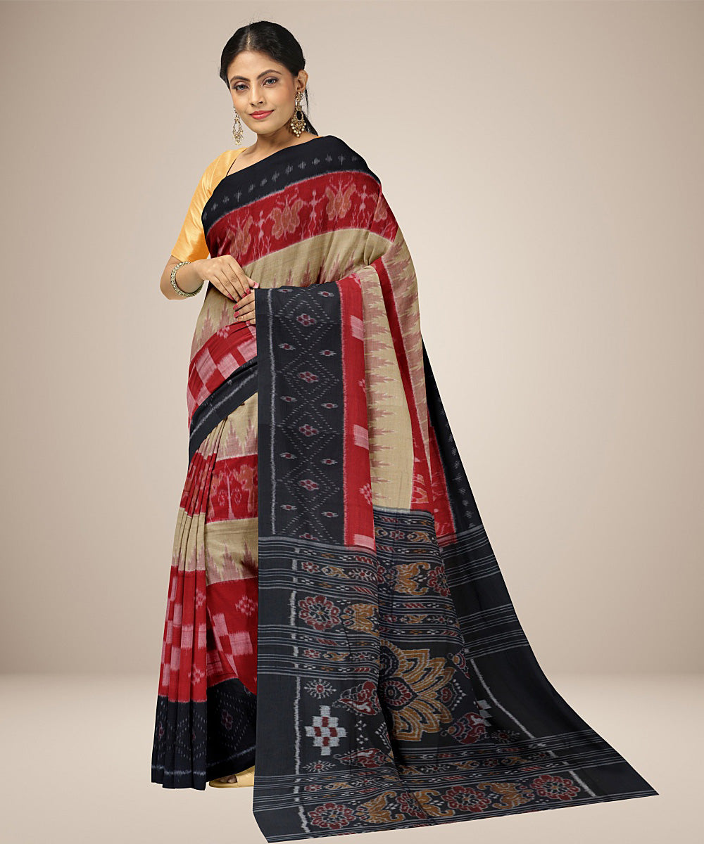 Black beige orange handwoven cotton nuapatna saree