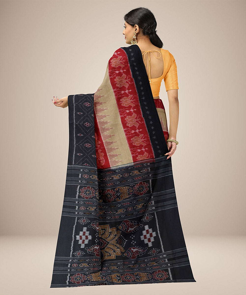 Black beige orange handwoven cotton nuapatna saree