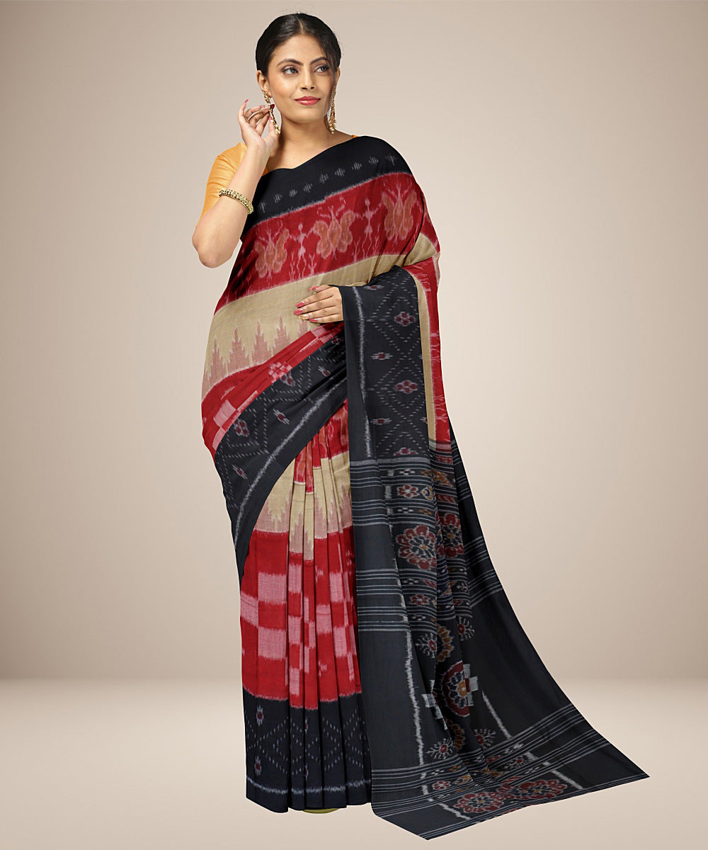 Black beige orange handwoven cotton nuapatna saree