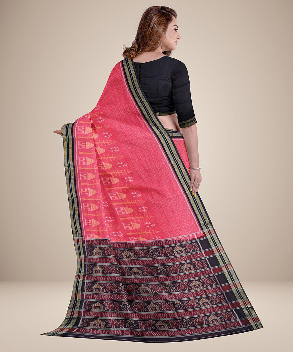 Dark peach black handwoven cotton nuapatna saree