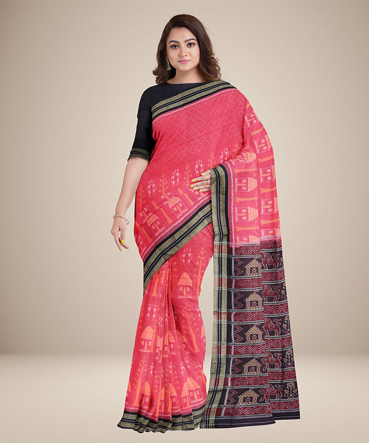 Dark peach black handwoven cotton nuapatna saree