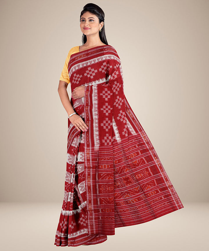 Red white handwoven cotton nuapatna saree