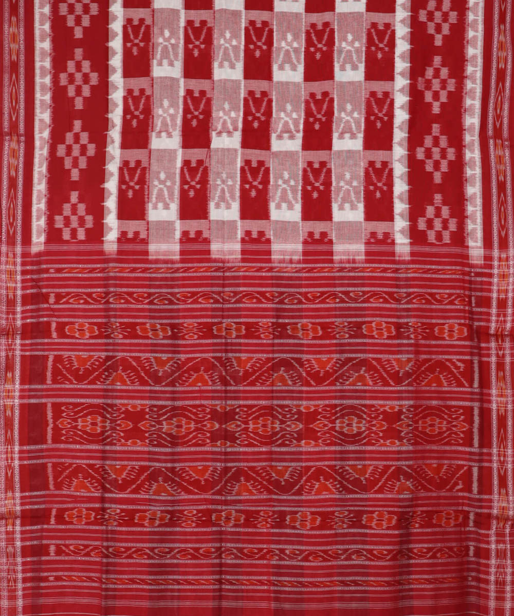 Red white handwoven cotton nuapatna saree