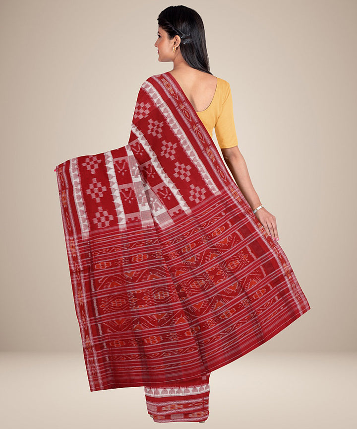 Red white handwoven cotton nuapatna saree