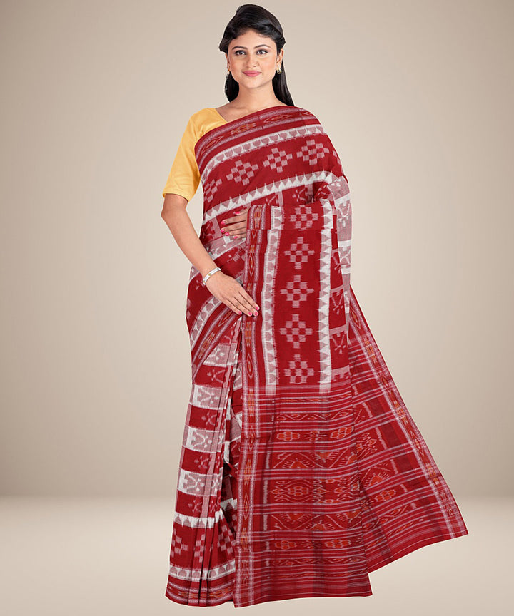 Red white handwoven cotton nuapatna saree