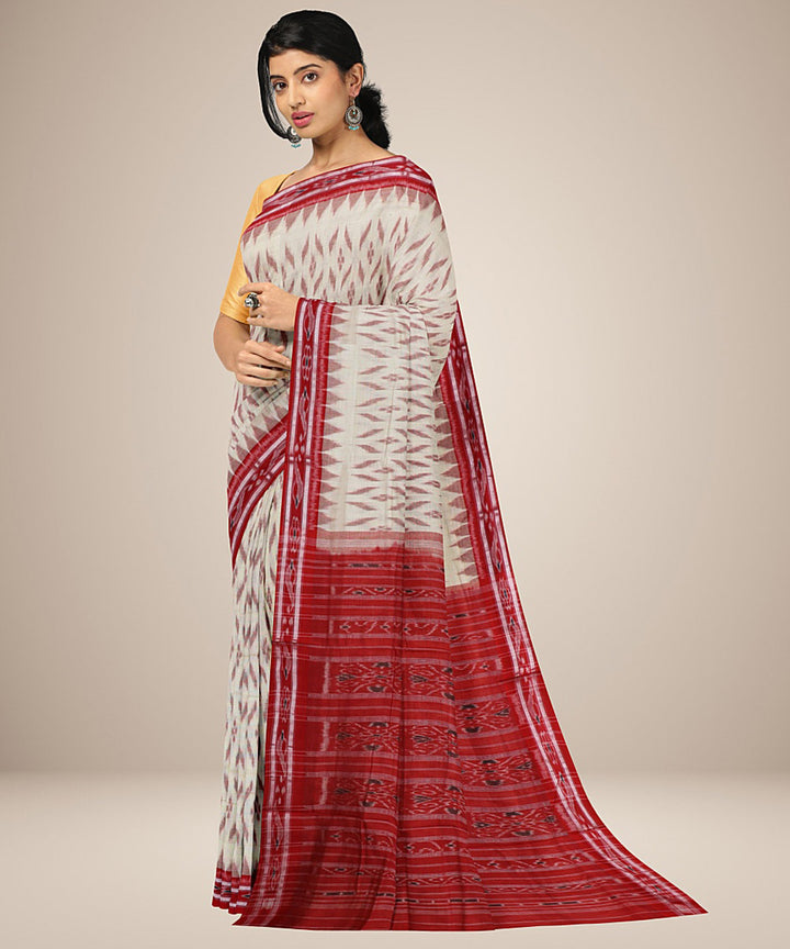 Off white red handwoven cotton nuapatna saree