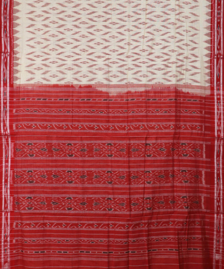 Off white red handwoven cotton nuapatna saree