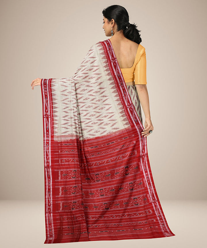 Off white red handwoven cotton nuapatna saree