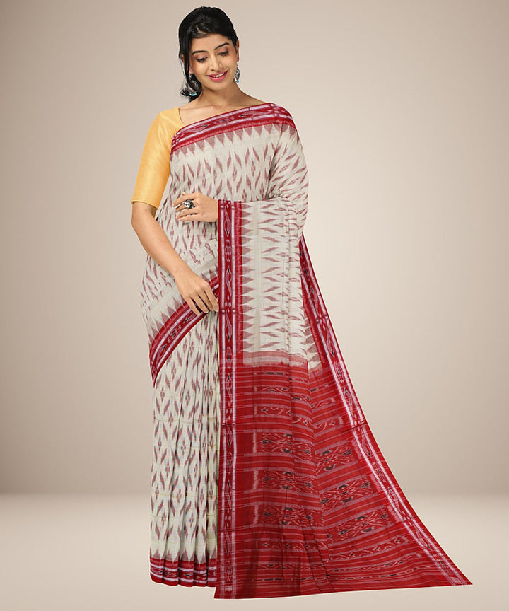 Off white red handwoven cotton nuapatna saree