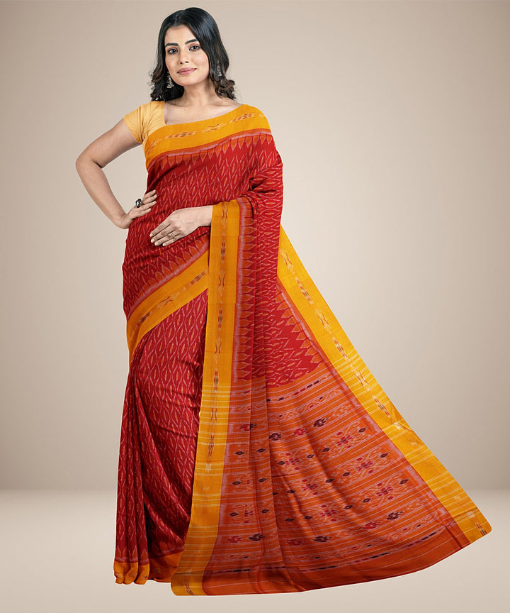 Red orange yellow handwoven cotton nuapatna saree